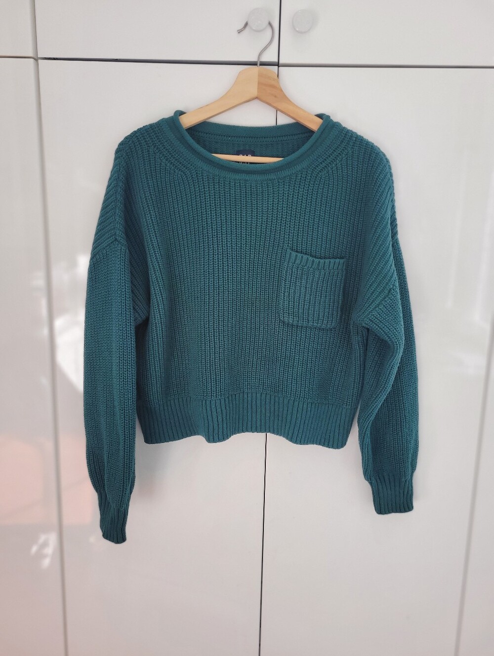 GAP 100% Cotton Teal Crewneck Rollneck Knit Sweater with Pocket Size S